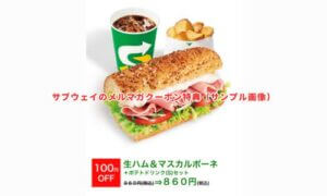 サブウェイのメルマガクーポン特典（サンプル画像）