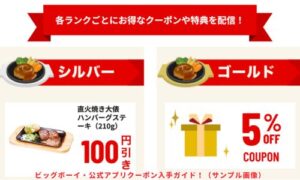 ビッグボーイ・公式アプリクーポン入手ガイド！（サンプル画像）