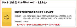 食べログの「赤から 渋谷店」限定クーポン（サンプル画像）
