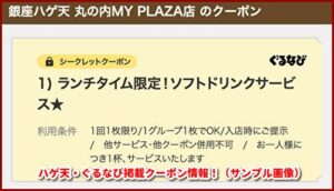 ハゲ天・ぐるなび掲載クーポン情報！（サンプル画像）