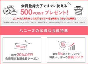 ハニーズで使える!公式アプリクーポン情報!(サンプル画像)