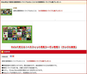 Huluで使える！ベネフィット掲載クーポン情報！（サンプル画像）
