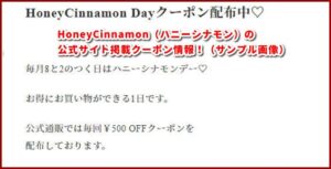 HoneyCinnamon（ハニーシナモン）の 公式サイト掲載クーポン情報！（サンプル画像）